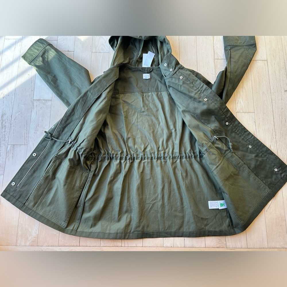 J. Crew Resin Coated Cotton Twill Hooded Women’s Jacket Loden Green Large NWT - Picture 10 of 16